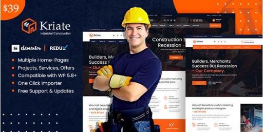 Kriate 1.2.8 – Многоцелевая тема WordPress для промышленного строительства