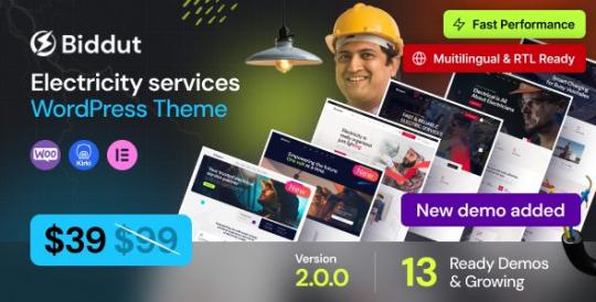 Biddut 2.0.3 – Тема WordPress для электроэнергетических компаний