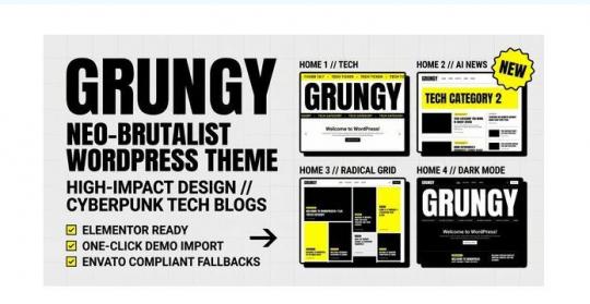 Grungy 1.0.0 – Необруталистская тема WordPress для блога