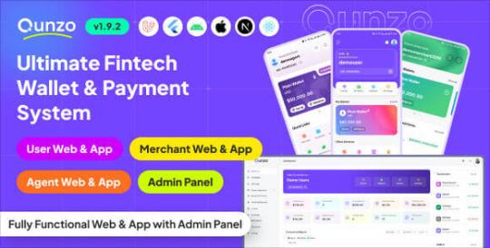 Qunzo v1.9.2 – Fintech Wallet App and Web with User, Agent and Merchant Modules Including Admin Panel Source