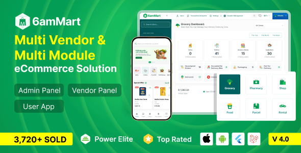 6amMart 4.0 Multivendor Food, Grocery, eCommerce, Parcel, Pharmacy delivery app with Admin Website
